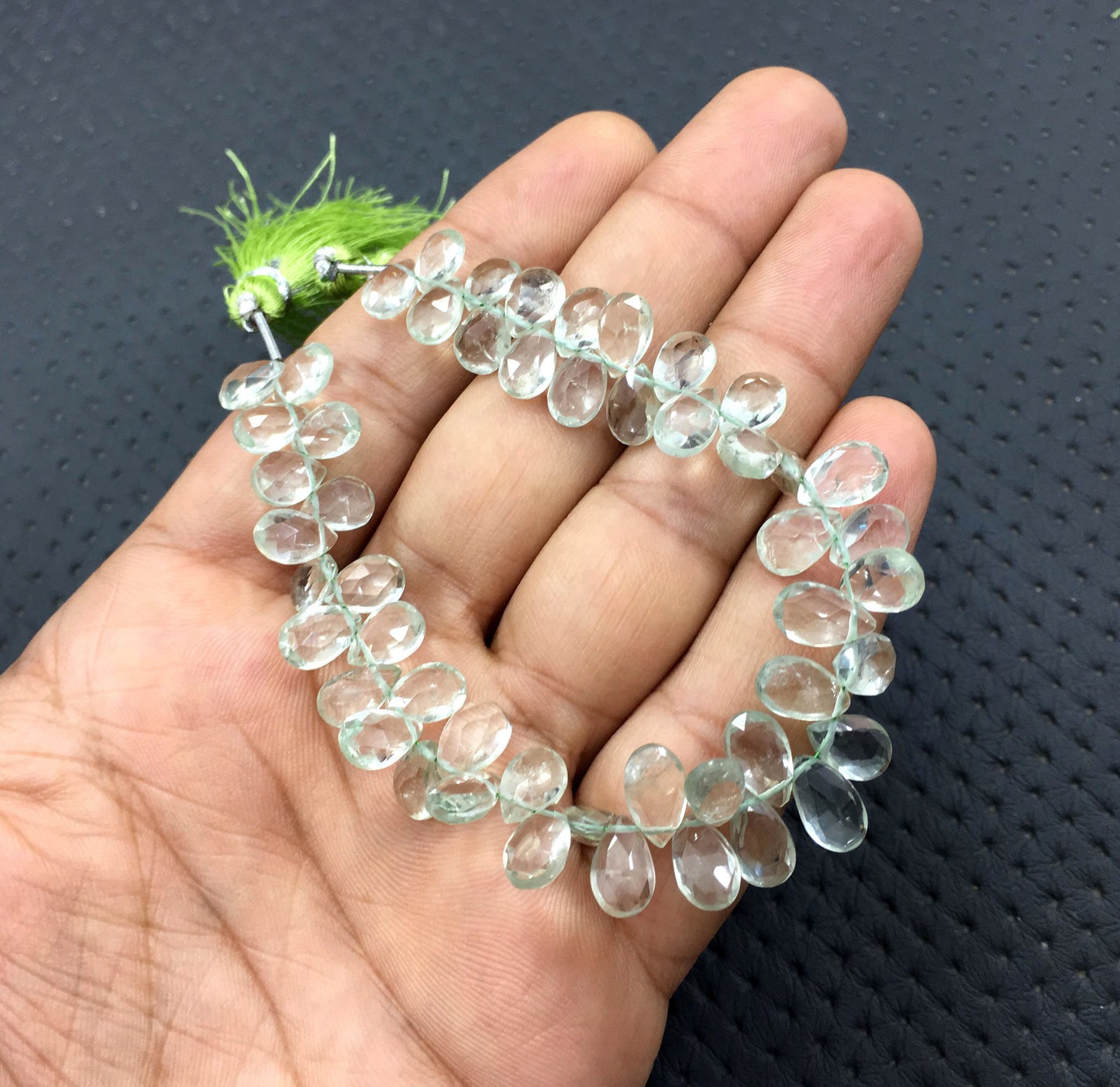 Genuine Quality 48 Piece 1 Strand Natural Green Amethyst Faceted Pear Shape Gemstone,Size 5x8-6x10 MM Briolette Beads Making Jewelry