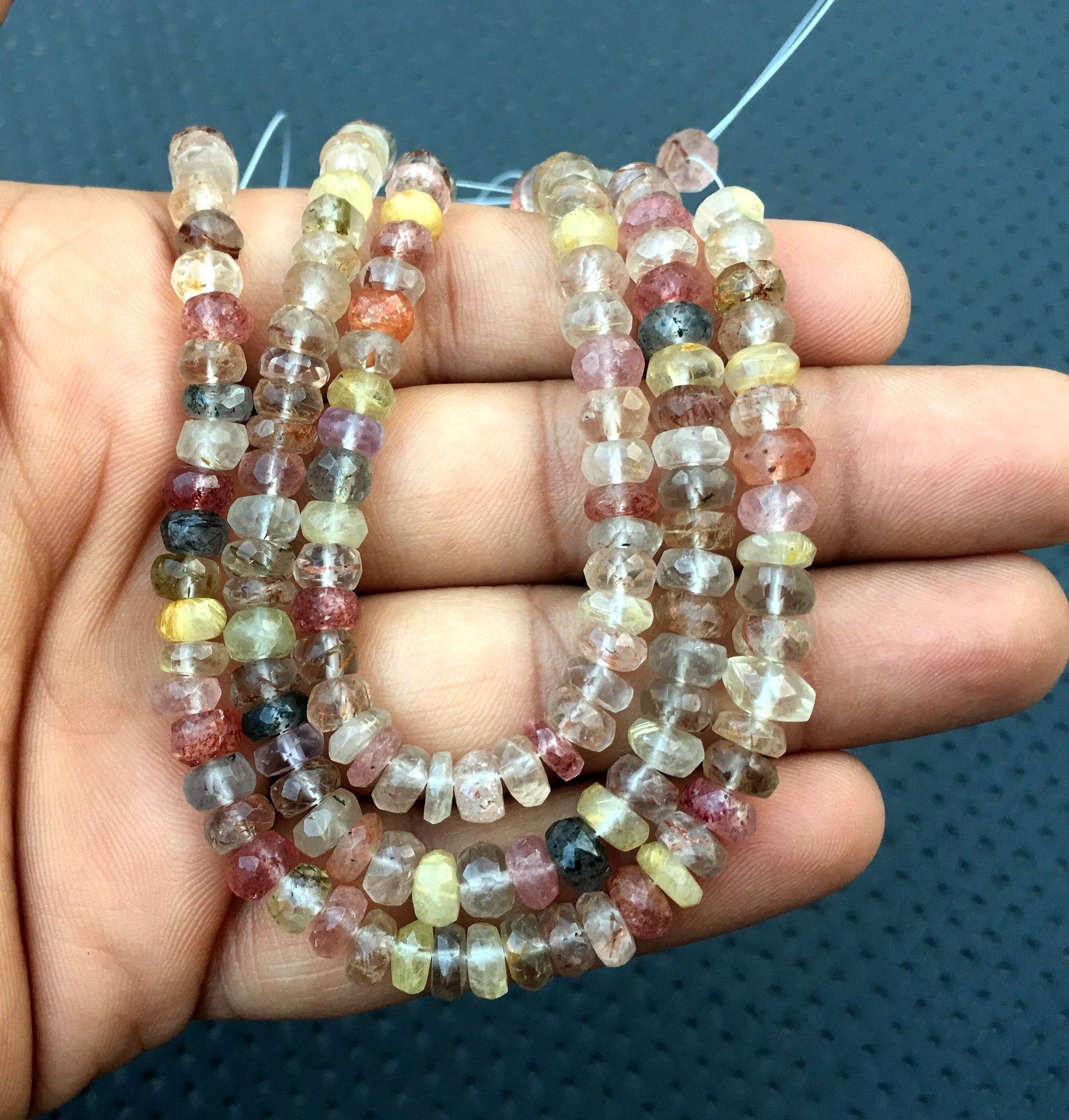 AAA Quality Natural Multi Rutile Gemstone,8'Long Strand Faceted Rondelle Beads,Size 6 MM Multi Rutiled Quartz,Making Rutile Jewelry Beads