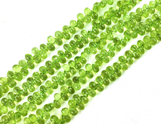 AAA+ Quality 1 Strand Peridot Faceted Teardrops Briolettes,66 Pieces, Natural Peridot Tear Drop Beads,Stones measure 3.5x5.5 MM Approx,Sale