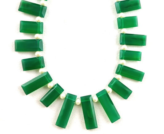 AAA Quality 1 Strand Natural Green Onyx Faceted,Rectangle shape,Size 6x12-8x22 MM Approx ,Onyx Beads,Green Onyx 25 Pieces Wholesale price