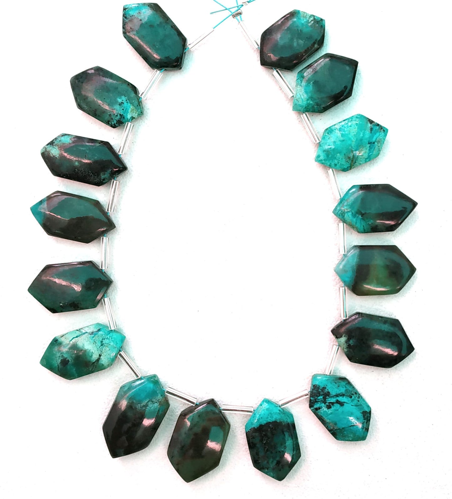 AAA Quality 1 Strand Natural Chrysocolla ,Hexagon Shape Briolettes Beads,Size 10x17-12x19 MM,smooth Chrysocolla, 16 Pieces ,Wholesale Price