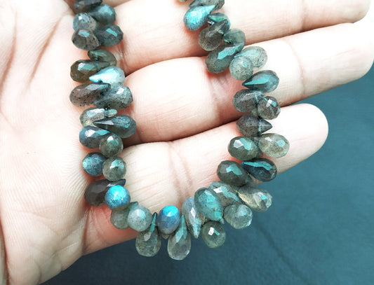 Awesome Quality 1 Strand Labradorite Briolette Beads,Blue Flesh,Labradorite Teardrop Shape Faceted Beads,4x7-5x9 MM,8" Long Beads Wholesale