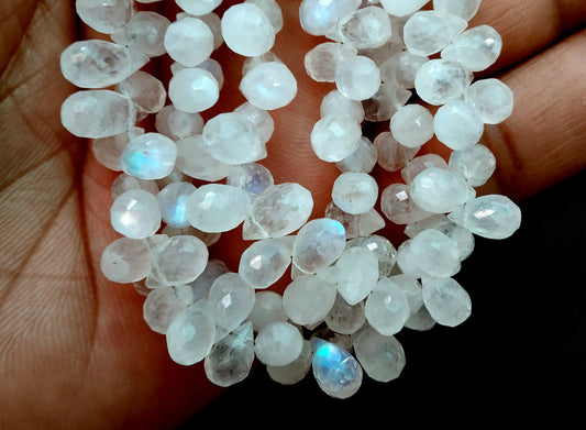 AAA Quality 1 Strand Natural Rainbow Moonstone,Teardrop Shape Beads,Faceted Bead,Size 5x8-5x8 MM Beads,Blue Fire Moonstone 7"Long,Wholesale