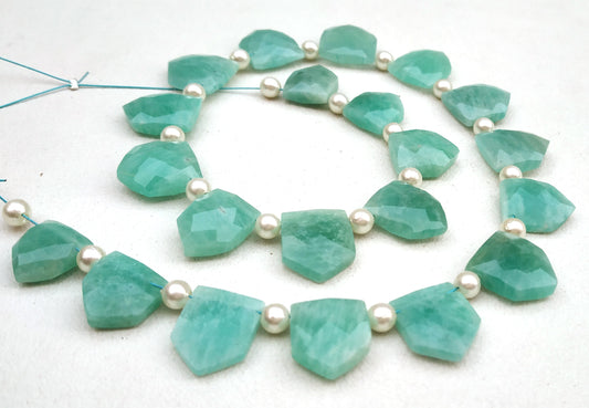 Awesome Quality 1 Strand Natural Amazonite Beads,Briolette Beads,Pentagon Shape Faceted Gemstone,Size 9x11-12x14MM,20 Pieces,Wholesale Price