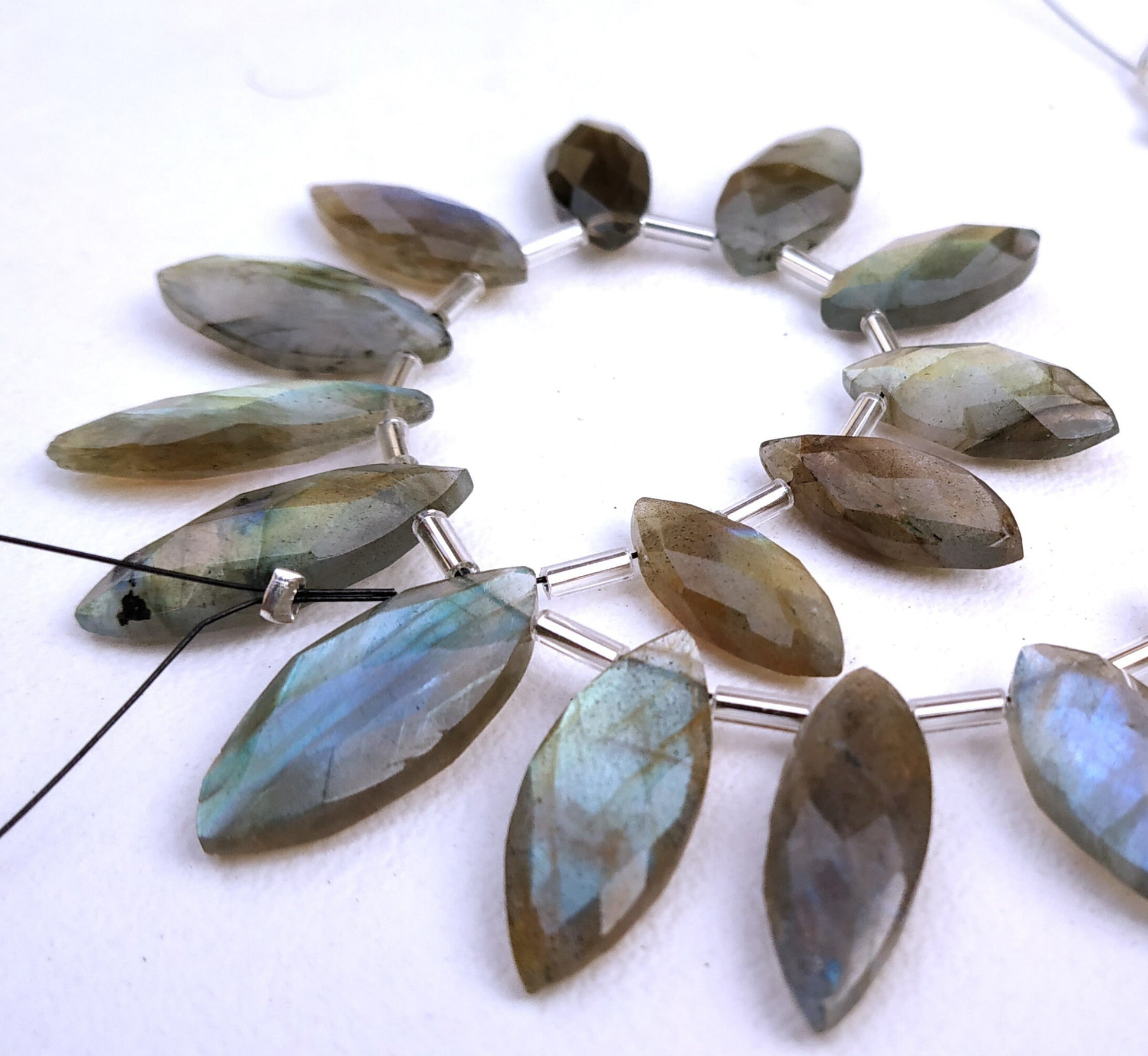 Awesome Quality 1 Strand Natural Labradorite Marquise Shape,Blue Flash Labradorite,Size 7x16-9x19 MM,21 Pieces Labradorite Beads,Wholesale