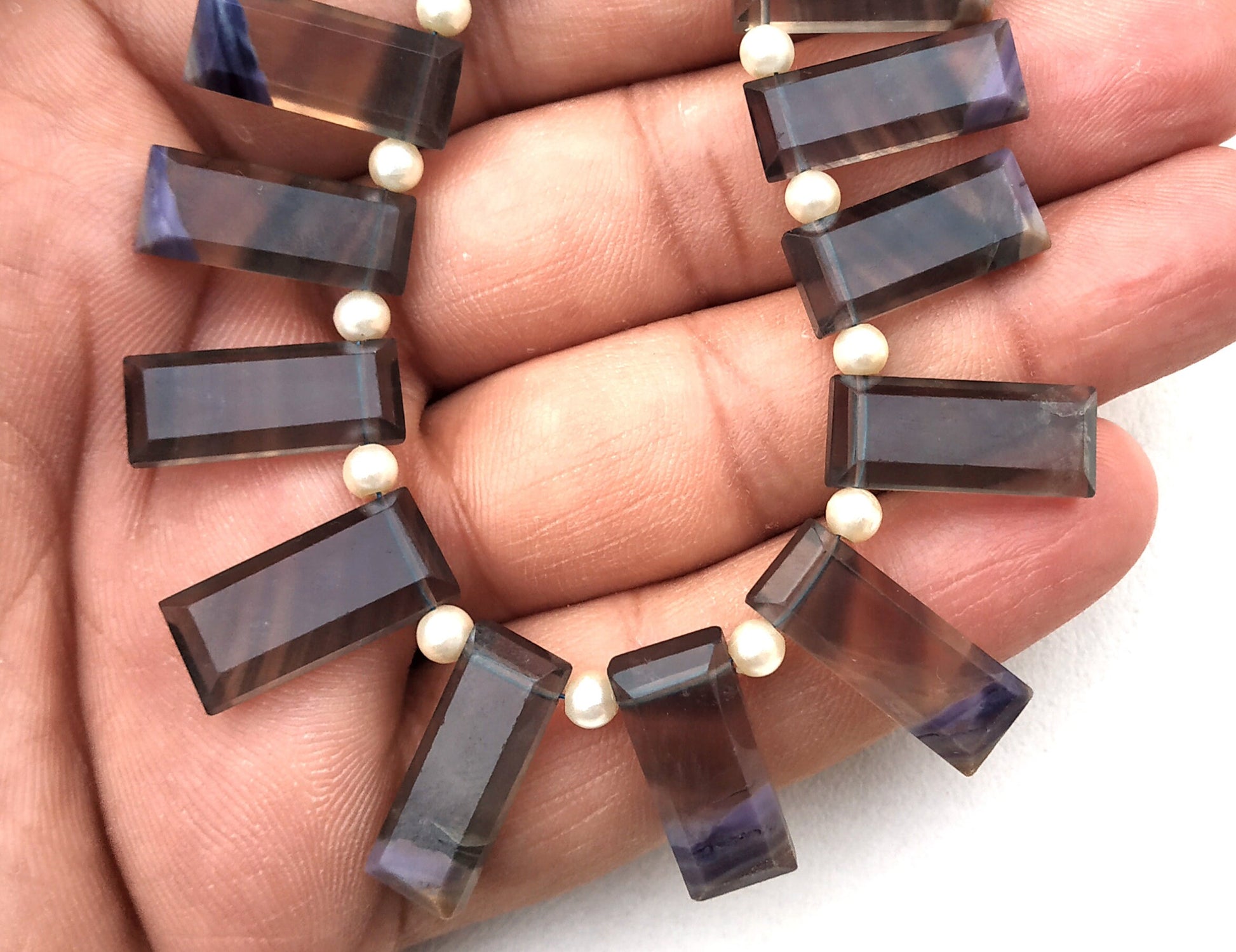 AAA Quality 1 Strand Natural Fluorite Gemstone,Rectangle Shape Briolette Beads,7x19-8x20 MM,Faceted Fluorite Beads,12 Pieces,Wholesale Price