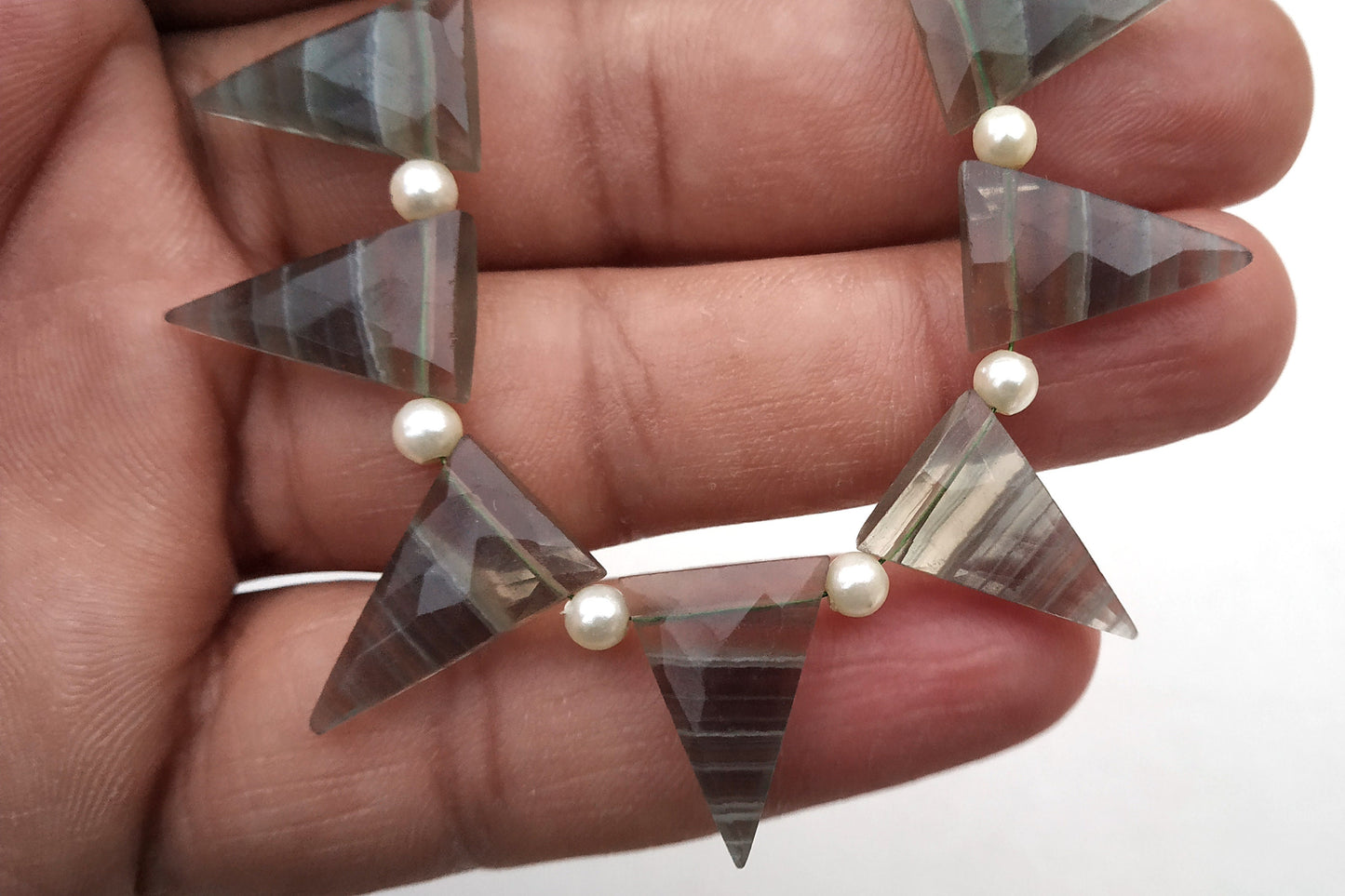 AAA Quality 1 Strand Natural Fluorite Gemstone,Triangle Shape Briolette Beads,10x17-12x19 MM,Faceted Fluorite Beads,13 Pieces,Wholesale Rate