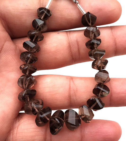 AAA Quality 1 Strand Natural Smoky Twested Shape,Faceted Twested Beads,Size 8-10 MM,21 Pieces Smoky Making Jewelry Wholesale Price