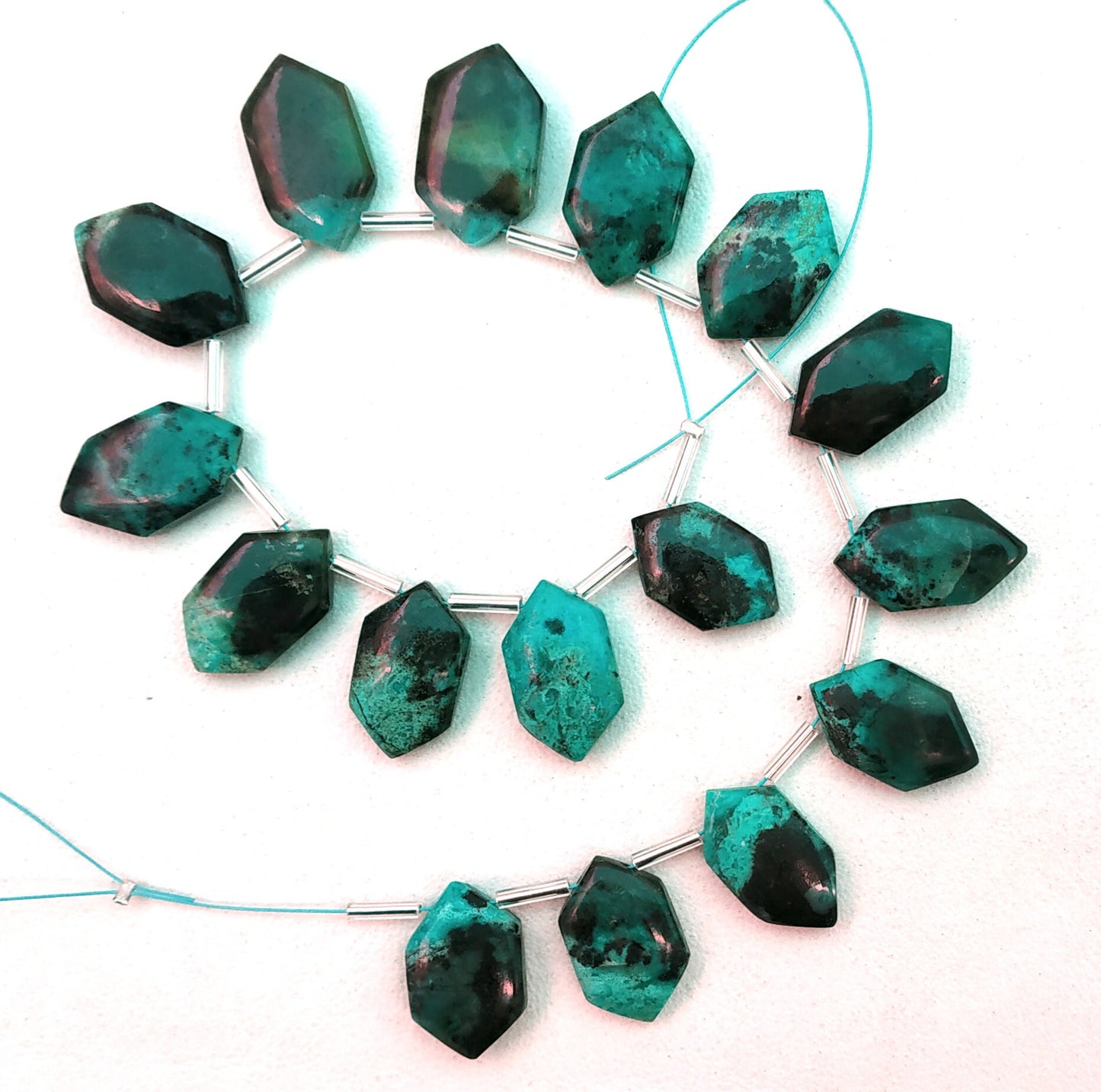 AAA Quality 1 Strand Natural Chrysocolla ,Hexagon Shape Briolettes Beads,Size 10x17-12x19 MM,smooth Chrysocolla, 16 Pieces ,Wholesale Price