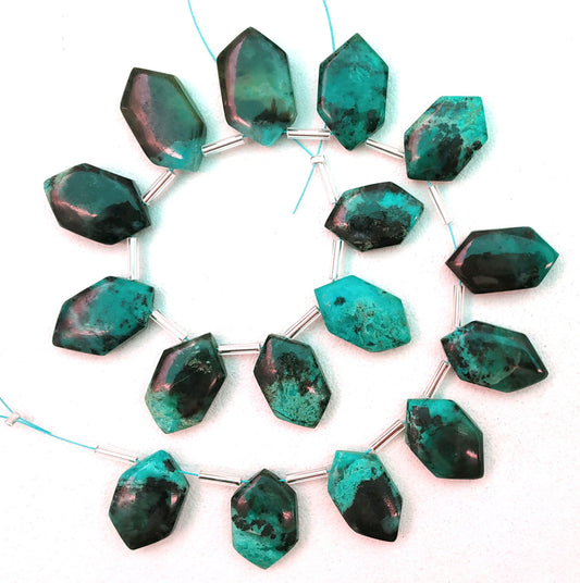 AAA Quality 1 Strand Natural Chrysocolla ,Hexagon Shape Briolettes Beads,Size 10x17-12x19 MM,smooth Chrysocolla, 16 Pieces ,Wholesale Price