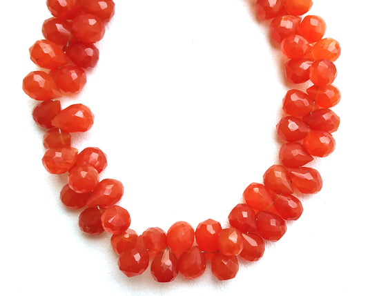 AAA Quality 1 Strand Natural Carnelian Teardrop Beads,Carnelian Briolettes ,Faceted Beads,Carnelian,Size 7x10-8x11 MM, Wholesale Price