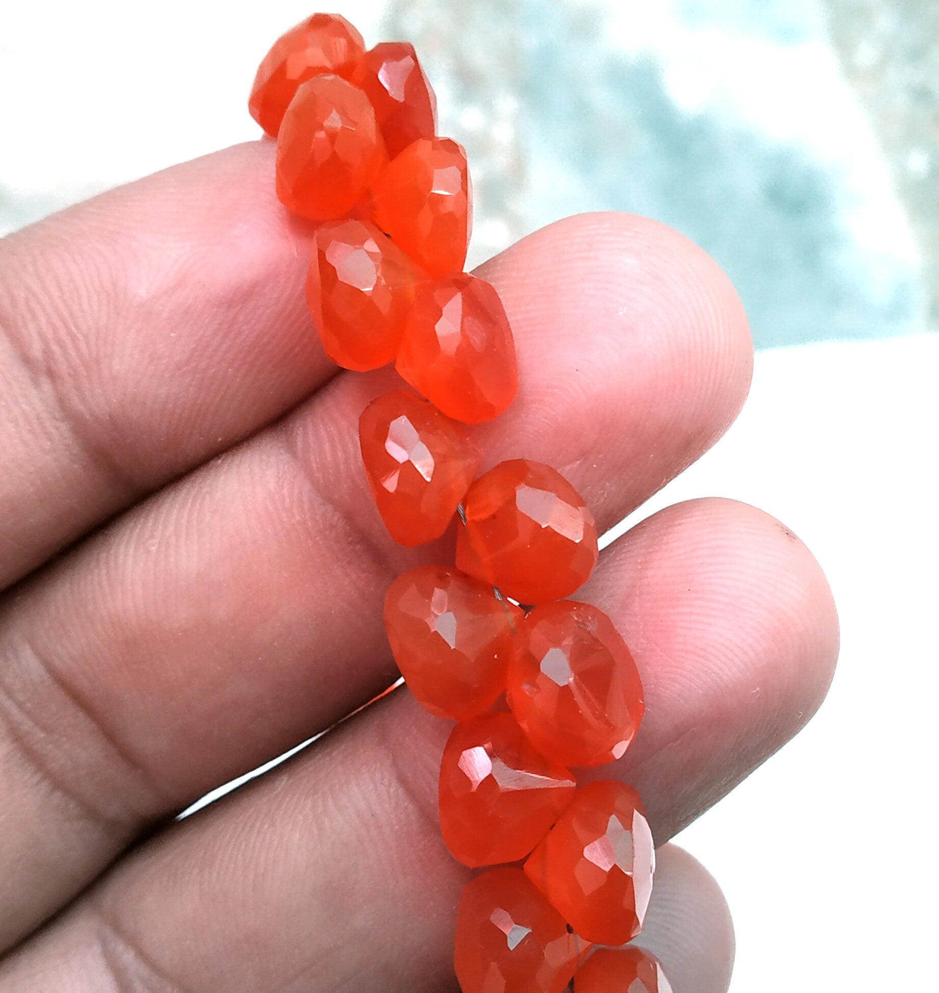 AAA Quality 1 Strand Natural Carnelian Onion Shape Beads,Carnelian Briolettes ,Faceted Beads, 9" Long Carnelian,Size 7-9 MM,Wholesale Price