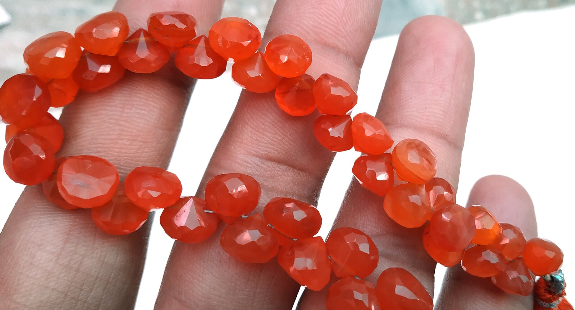 AAA Quality 1 Strand Natural Carnelian Onion Shape Beads,Carnelian Briolettes ,Faceted Beads, 9" Long Carnelian,Size 7-9 MM,Wholesale Price