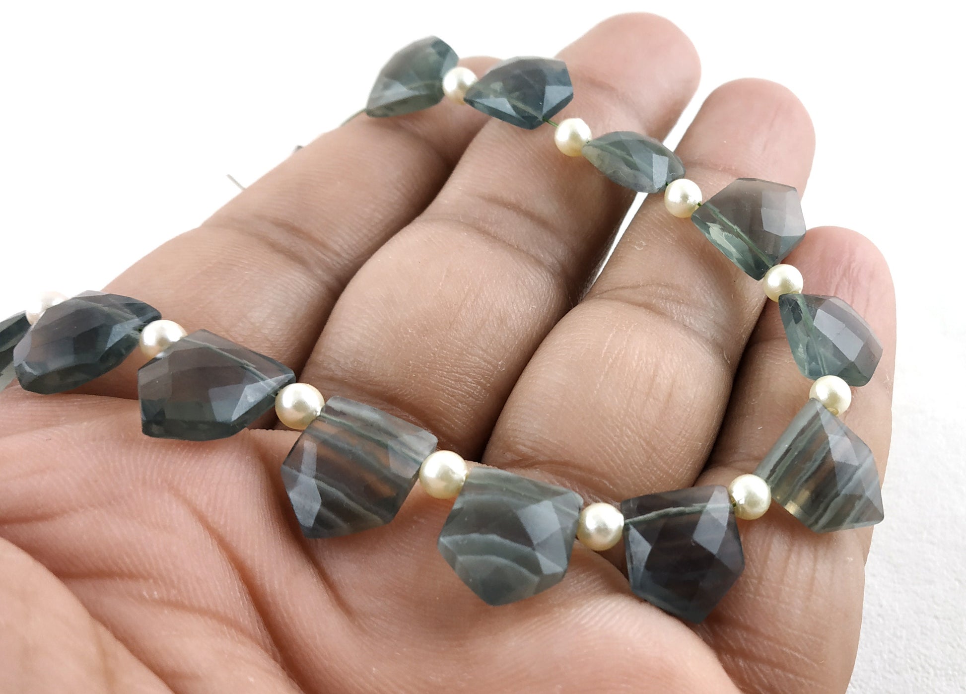 AAA Quality 1 Strand Natural Fluorite Gemstone,Pentagon Shape Briolette Beads,10x11-10x12 MM,Faceted Fluorite Beads,15 Pieces,Wholesale Rate