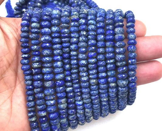 13" Inch Long Natural Lapis Lazuli,Rondelle Beads,Faceted Beads Lapis,Size 6.5-7 MM,Blue Color Micro Beads Making Jewelry Wholesale Price