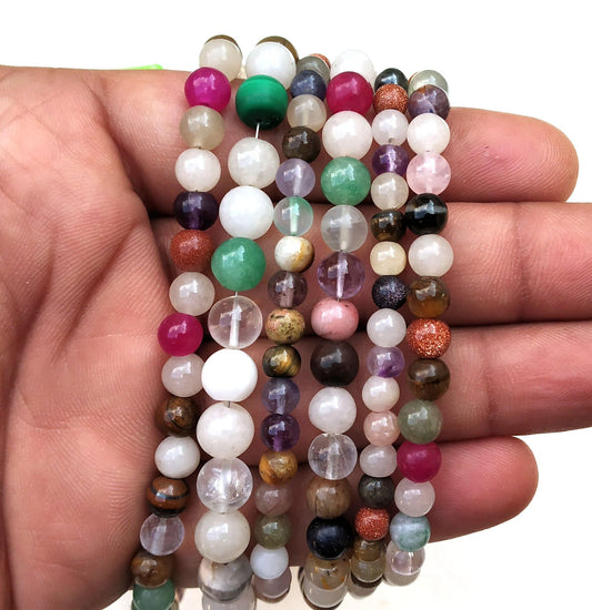 14"Inch Long Best Quality Multi Stone ,Round Smooth Beads,Size 5-6 MM Approx Multi Color Beads, Multi Gemstone Smooth Round Wholesale Rate