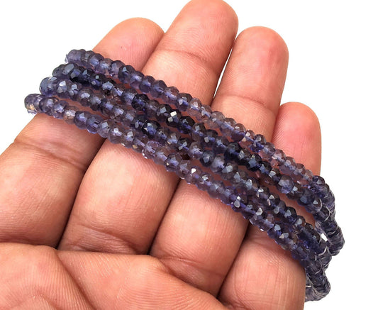 13" Inch Long Natural Iolite Gemstone,Rondelle Beads,Faceted Beads Iolite,Size 4.5 MM,Blue Color Micro Beads Making Jewelry Wholesale Price