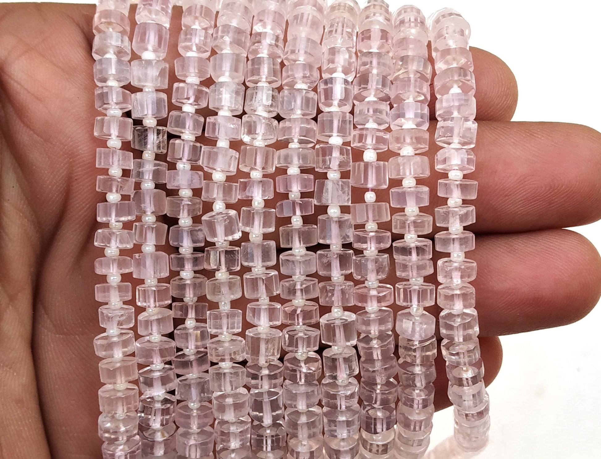 15"Inch Long Natural Rose Quartz,Tyre Shape,Faceted Beads, Size 5-6 MM Approx Tyre Rose Beads Making Jewelry Wholesale Price