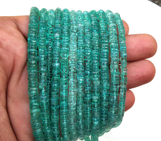 13" Inch Long Natural Apatite Gemstone,Tyre Shape Smooth Beads, Size 4-4.5 MM Approx Apatite Tyre Smooth Beads Wholesale Price