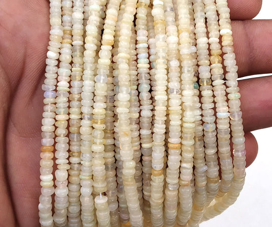 15" Inch Long Natural Ethiopian opal Smooth Rondelle Beads Size 3-4.5 MM,Ethiopian Gemstone,Ethiopian Beads,Birthstone Gemstone Wholesale