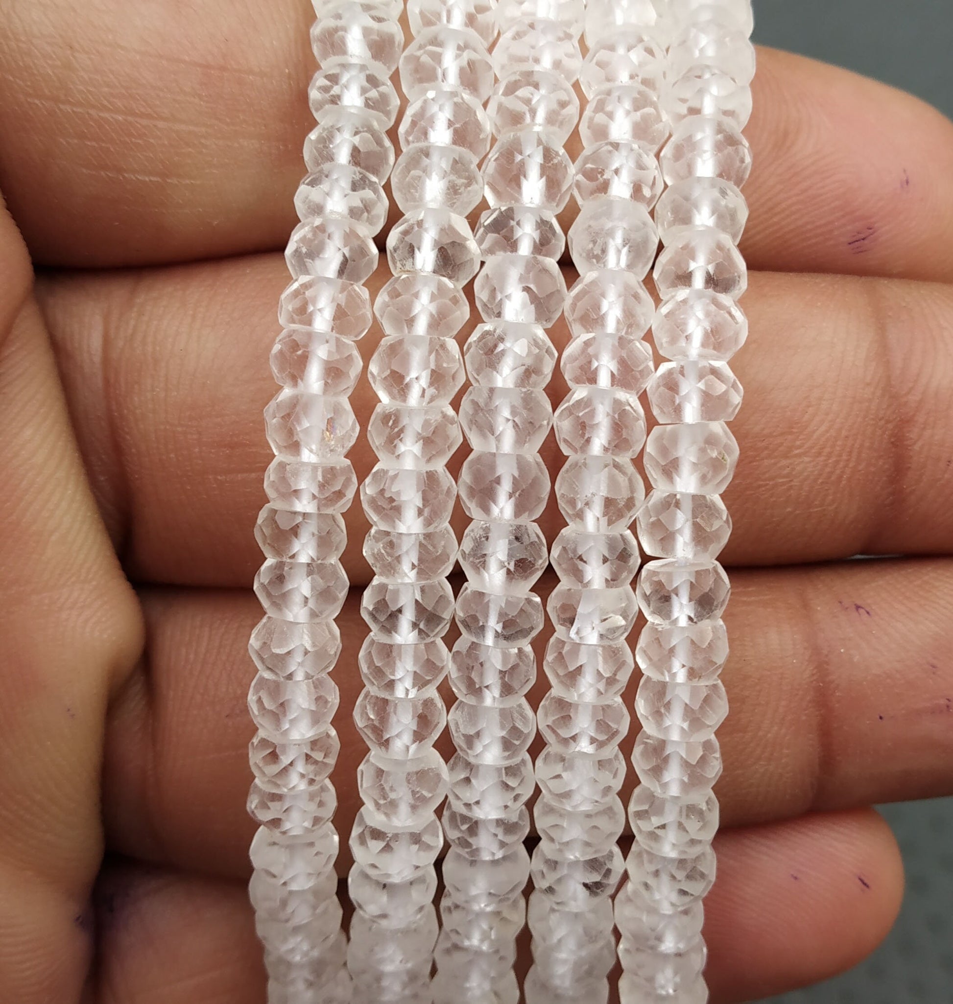 13" Inch Long Best Quality Clear Quartz Rondelle Beads,Quartz Faceted Beads,Size 5-5.5 MM, Making Jewelry,Crystal Beads Wholesale Price.