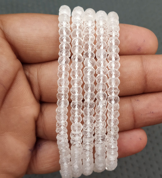 13" Inch Long Best Quality Clear Quartz Rondelle Beads,Quartz Faceted Beads,Size 5-5.5 MM, Making Jewelry,Crystal Beads Wholesale Price.