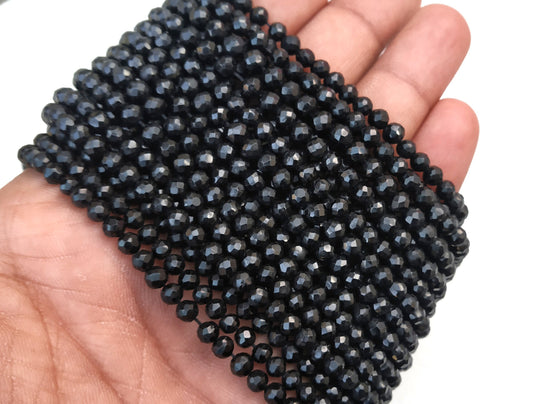 13"Inch Long Natural Black Spinel Rondelle Beads,Micro Faceted Bead,Size 4-4.5 MM Spinel Gemstone,Faceted Roundelle Beads,Wholesale Price