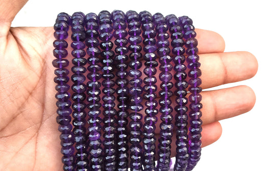 10" Inch Long Best Quality Natural Blue Amethyst,Rondelle Faceted Beads,Size 6.5-7 MM Approx Amethyst Beads,Amethyst Gemstone Wholesale Rate