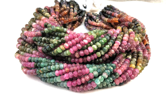 13" Inch Long Natural Multi Tourmaline ,Rondelle Faceted Beads,Size 4.5-5 MM Approx Tourmaline Beads,Multi Tourmaline Gemstone Wholesale