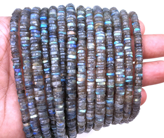 13" Inch Long Best Quality Natural Labradorite Tyre Smooth Beads,Size 5.5-6 MM Approx Labradorite Beads,Labradorite Tyre Gemstone Wholesale