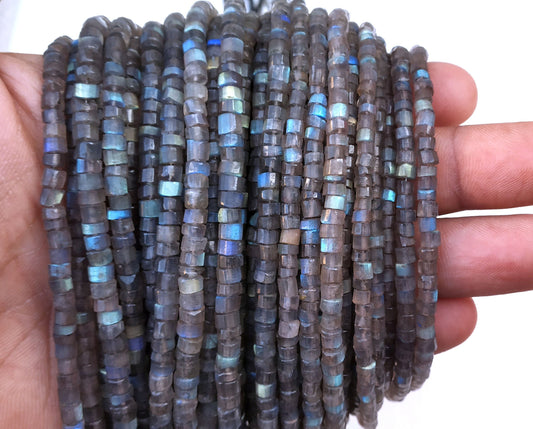 13" Inch Long Best Quality Natural Labradorite Tyre Faceted Beads,Size 4-4.5 MM Approx Labradorite Beads,Labradorite Tyre Gemstone Wholesale