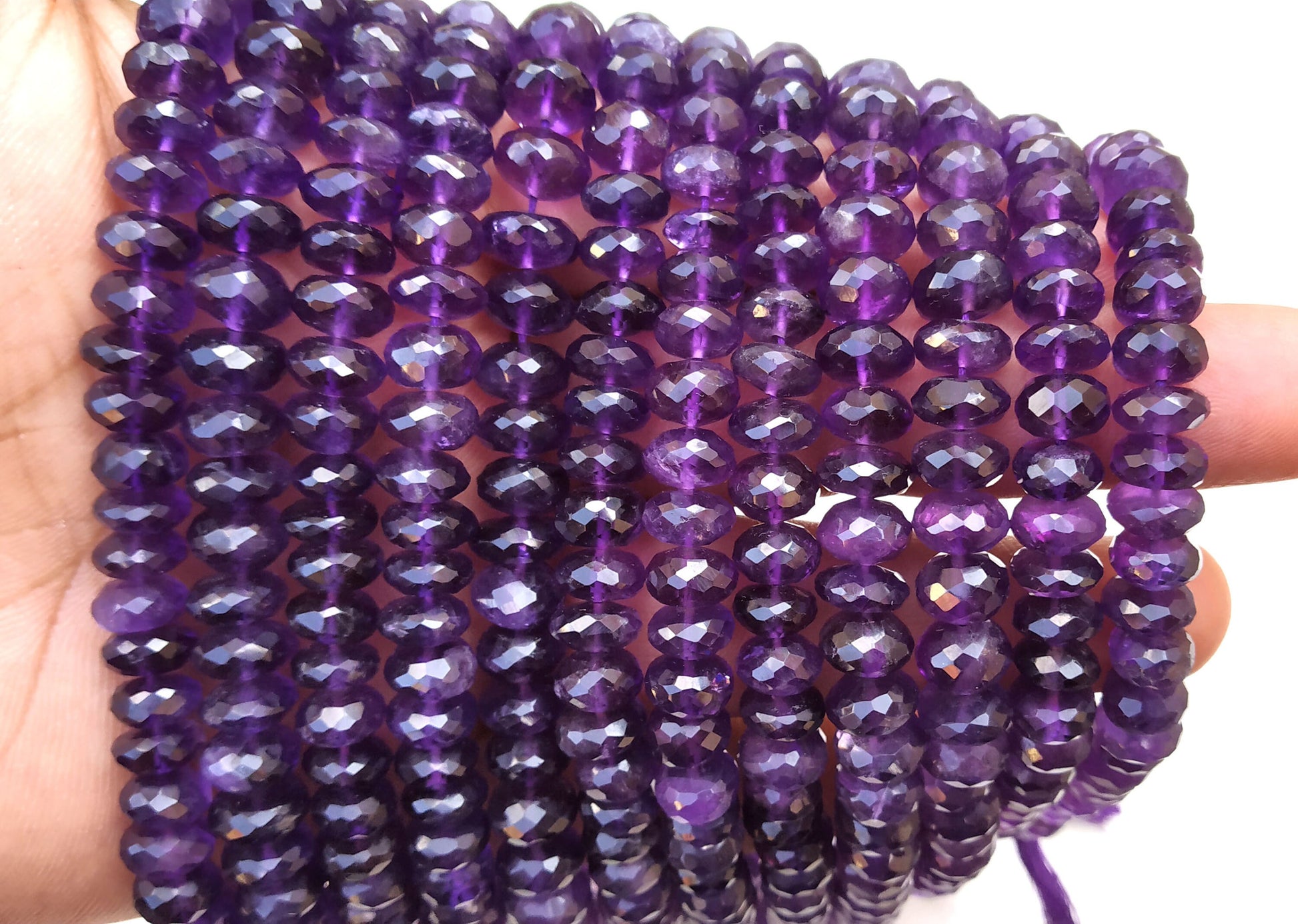 10" Inch Long Best Quality Natural Blue Amethyst,Rondelle Faceted Beads,Size 8-8.5 MM Approx Amethyst Beads,Amethyst Gemstone Wholesale Rate