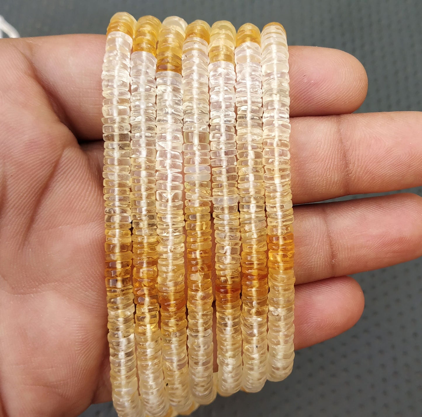 14" Inch Long Citrine Tyre Beads,Smooth Shaded Citrine Beads,5-5.5 MM Beads,Citrine Gemstone,Beads,Making Jewelry Wholesale Price.