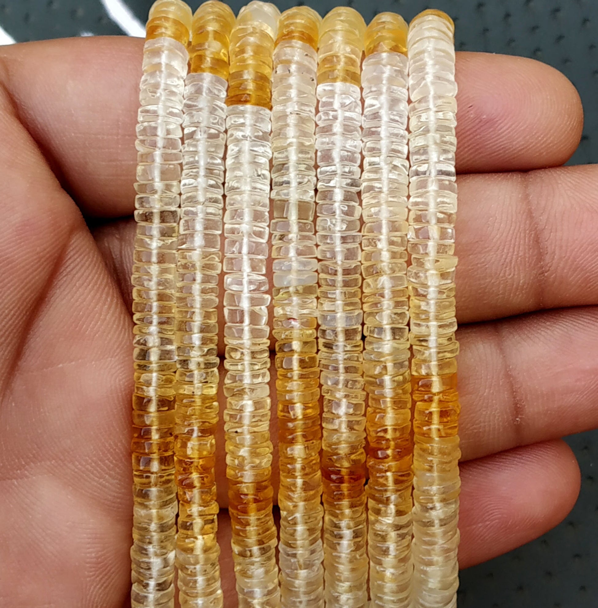 14" Inch Long Citrine Tyre Beads,Smooth Shaded Citrine Beads,5-5.5 MM Beads,Citrine Gemstone,Beads,Making Jewelry Wholesale Price.