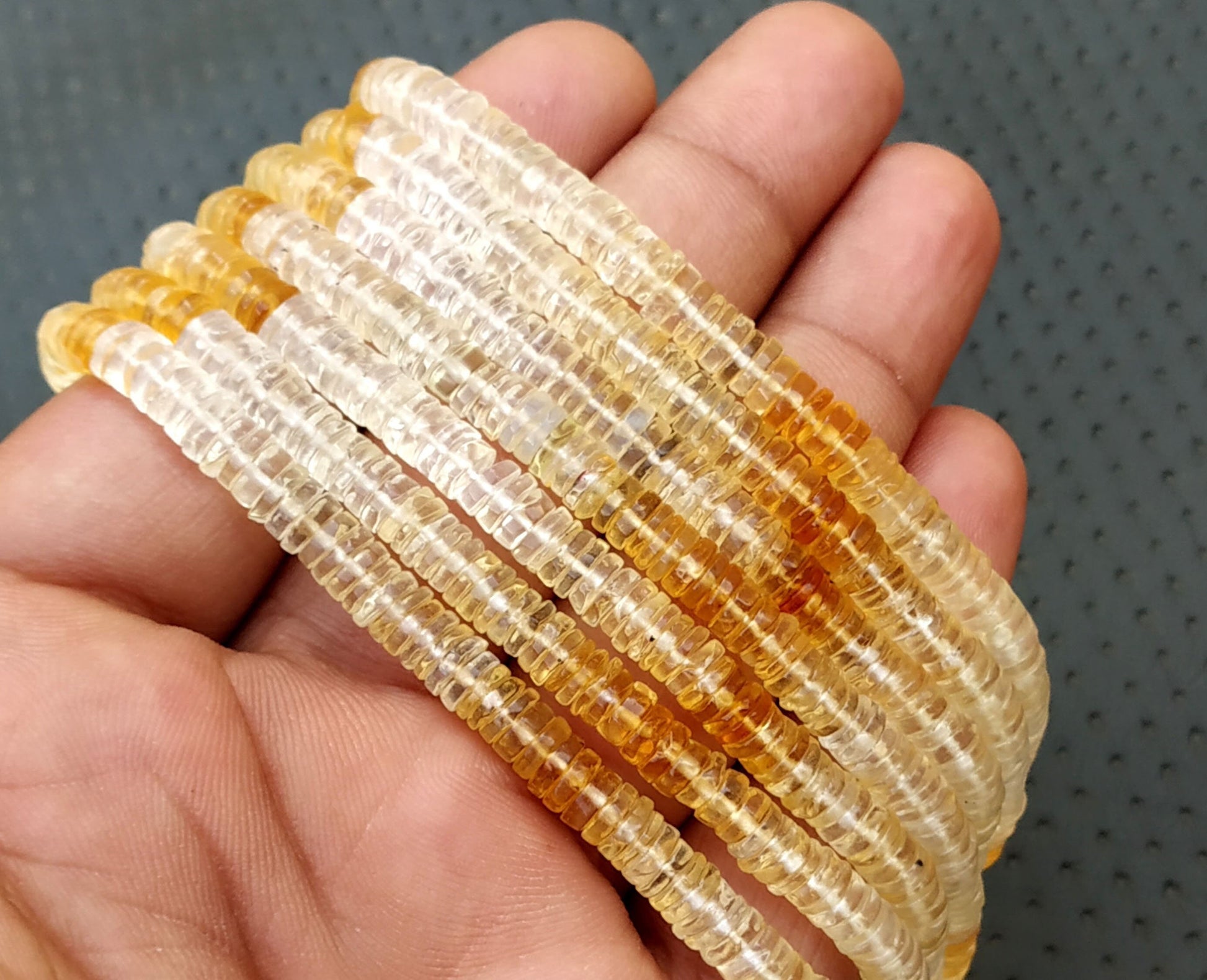 14" Inch Long Citrine Tyre Beads,Smooth Shaded Citrine Beads,5-5.5 MM Beads,Citrine Gemstone,Beads,Making Jewelry Wholesale Price.