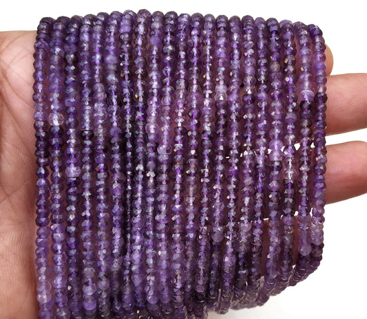 13" Inch Long Best Quality Natural Shaded Amethyst,Rondelle Faceted Beads,Size 3.5-4 MM Approx Amethyst Beads,Amethyst Gemstone Wholesale