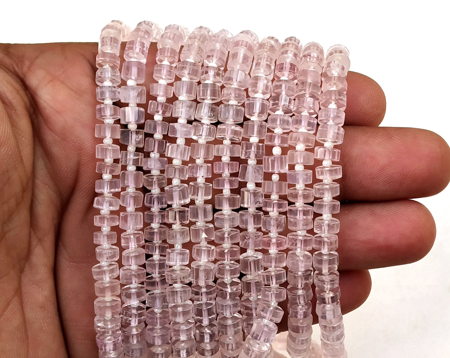 15"Inch Long Natural Rose Quartz,Tyre Shape,Faceted Beads, Size 5-6 MM Approx Tyre Rose Beads Making Jewelry Wholesale Price