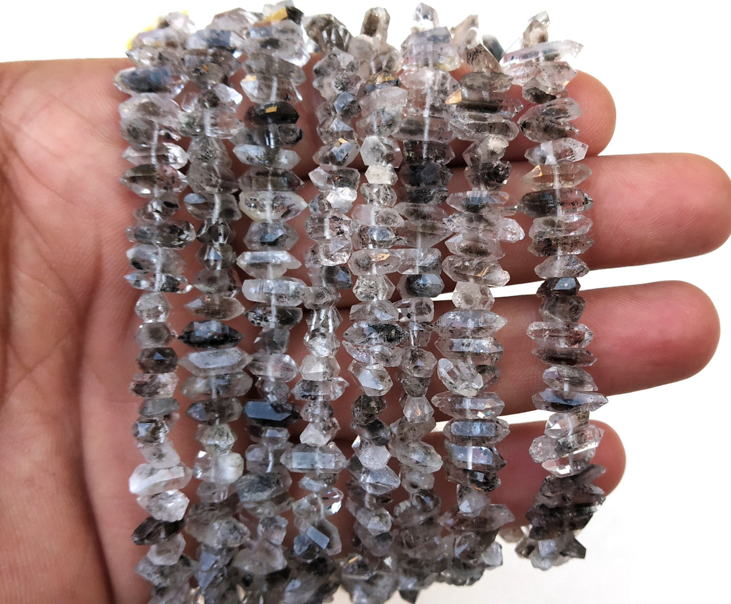 14.5"Inch Long Herkimer Diamond Quartz, Diamond Quartz,Birthstone,Beads 4x9-4.5x11 MM ,Center Drilled,Making Jewelry,Wholesale Price