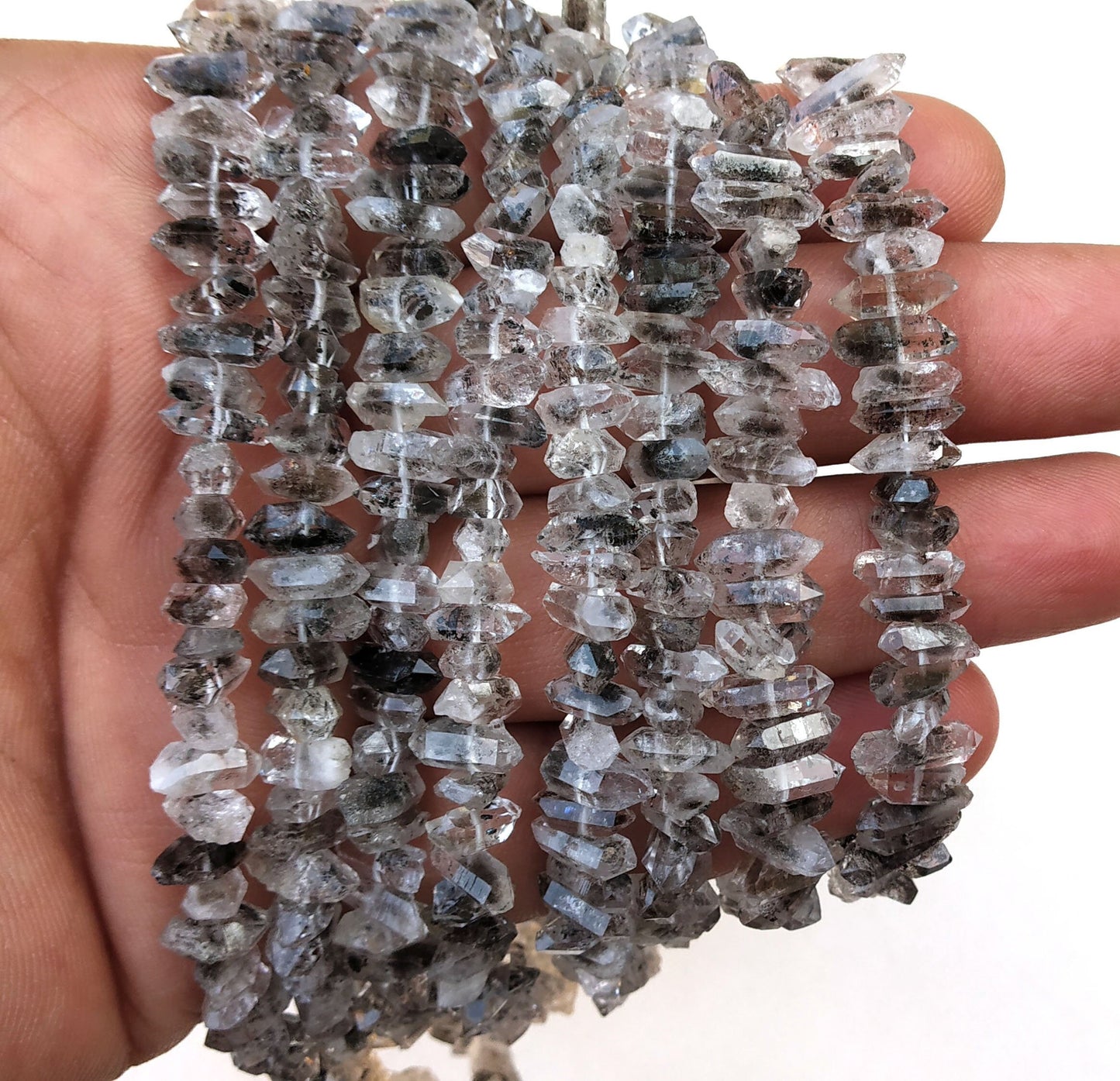 14.5"Inch Long Herkimer Diamond Quartz, Diamond Quartz,Birthstone,Beads 4x9-4.5x11 MM ,Center Drilled,Making Jewelry,Wholesale Price