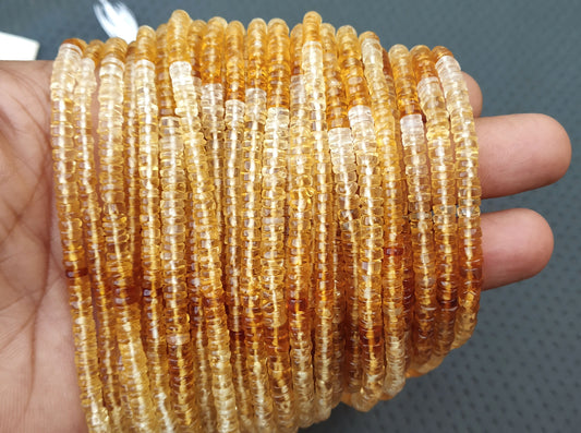 13.5" Inch Long Citrine Tyre Beads,Smooth Shaded Citrine Beads,4 MM Beads,Citrine Rondelle Gemstone,Beads,Making Jewelry Wholesale Price