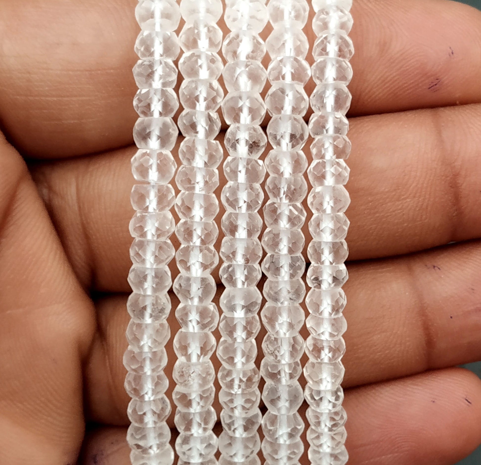 13" Inch Long Best Quality Clear Quartz Rondelle Beads,Quartz Faceted Beads,Size 5-5.5 MM, Making Jewelry,Crystal Beads Wholesale Price.