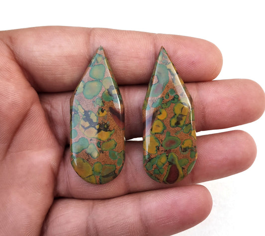 Designer Cabs 1 Pair Natural Fruit Jasper Gemstone,Fancy Shape Cabochons,Size 18x45 MM,Fruit Jasper Loose Gemstone,Making Jewelry Wholesale