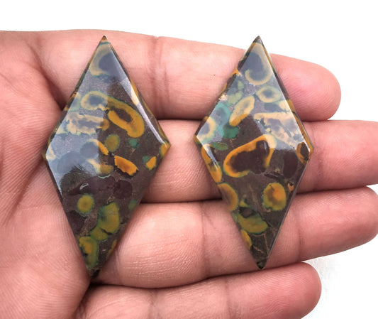 Winter Offer Sale 2 Pieces Natural Fruit Jasper Cabochons,Kite Shape Cabs,Fruit Jasper Loose Gemstone,Size 28x53 MM Making Jewelry Wholesale