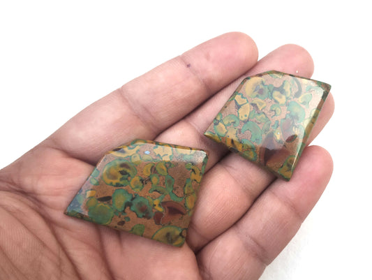 Top Quality 2 Piece Natural Fruit Jasper Cabochon,Fancy Shape Cabs,Fruit Jasper Loose Gemstone,Size 31x36 MM,Making Jewelry Wholesale Price