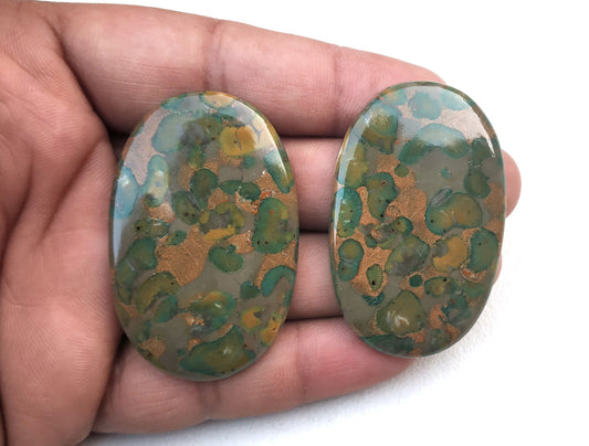 Amazing Quality 2 Pieces Natural Fruit Jasper,Oval Shape Cabs,Fruit Jasper Cabochons,Loose Gemstone,Size 32x51 MM Making Jewelry Wholesale