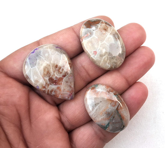 Splendid Gems 3 Piece Natural Ocean Jasper,Oval & Pear Shape Cabochon,Ocean Jasper Gemstone,printed Cabochon Making Jewelry,Wholesale Price