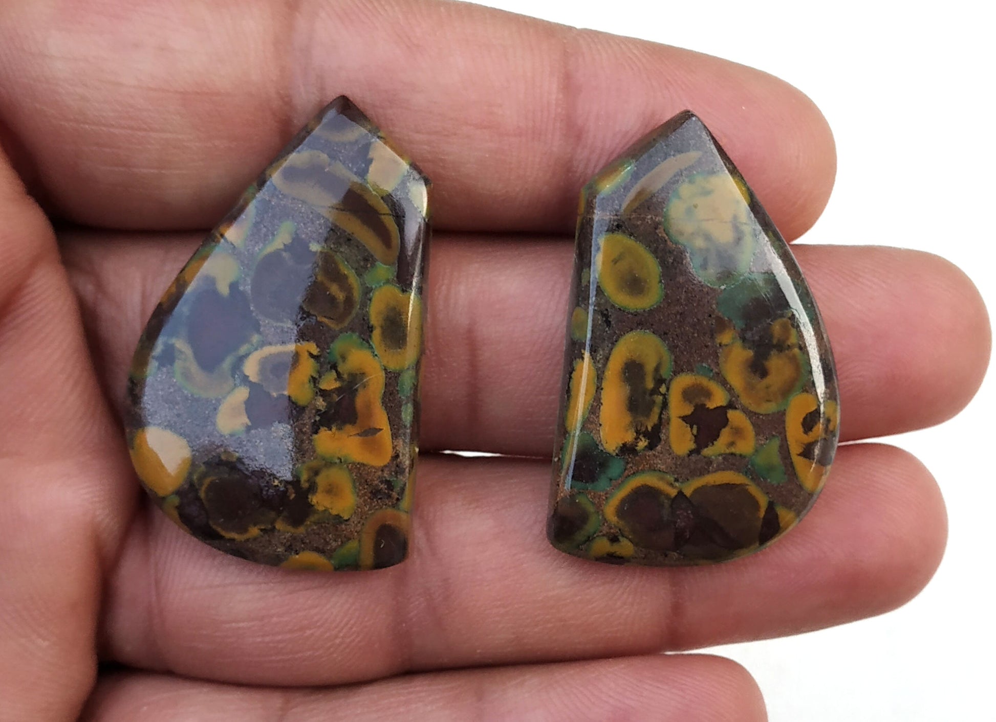 Wholesale Reasonable Price Amazing Quality Unique 1 Pair Natural Fruit Jasper Cabochons,Designer Fancy Cabs,Size 22x36 MM,Loose Gemstone