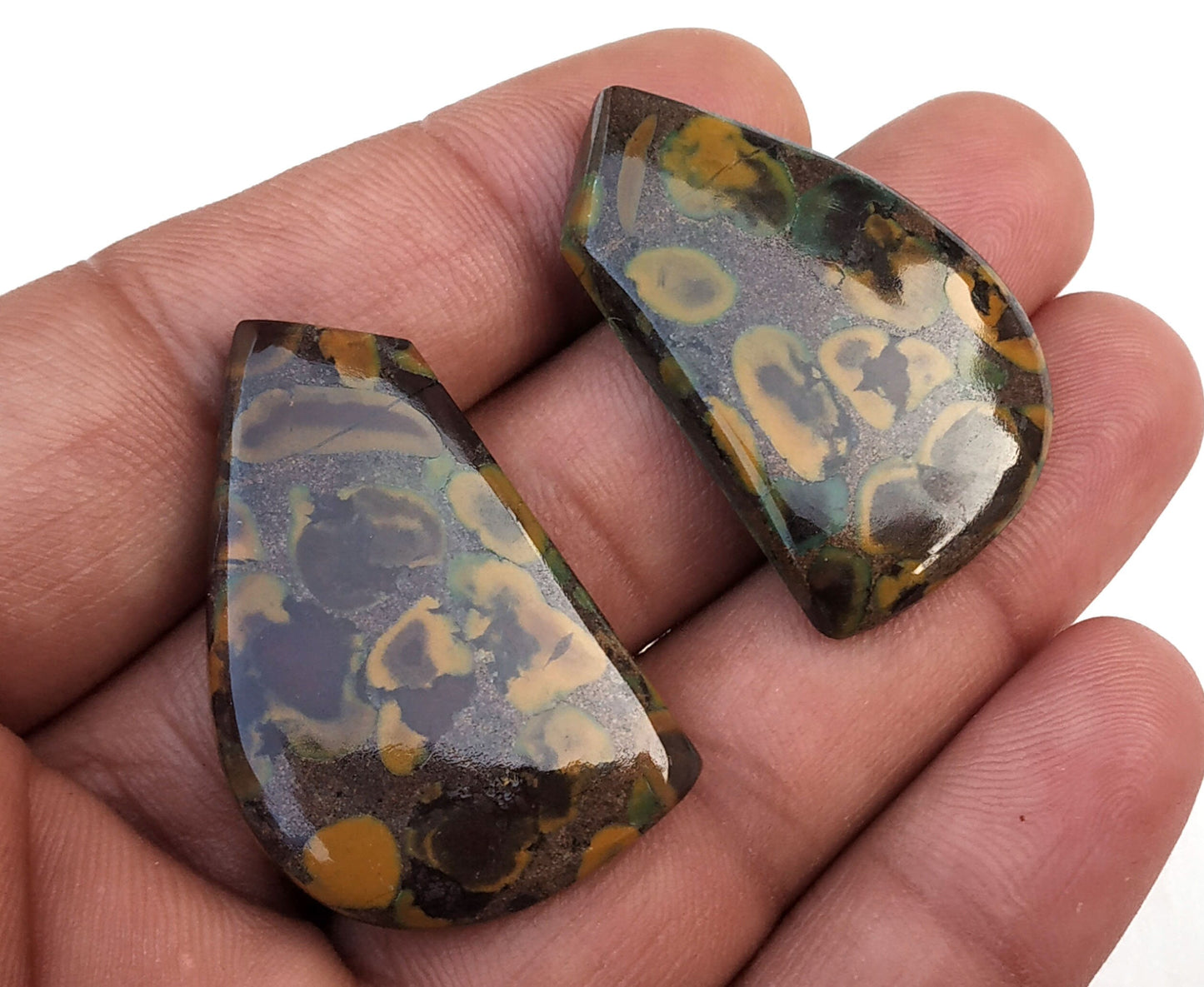 Wholesale Reasonable Price Amazing Quality Unique 1 Pair Natural Fruit Jasper Cabochons,Designer Fancy Cabs,Size 22x36 MM,Loose Gemstone