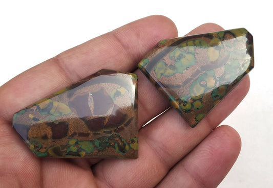 2 Pieces Natural Fruit Jasper Cabochons,Designer Fancy Shape Cabs,Size 21x53 MM,Loose Gemstone,Printed Cabochons,Making Jewelry Wholesale