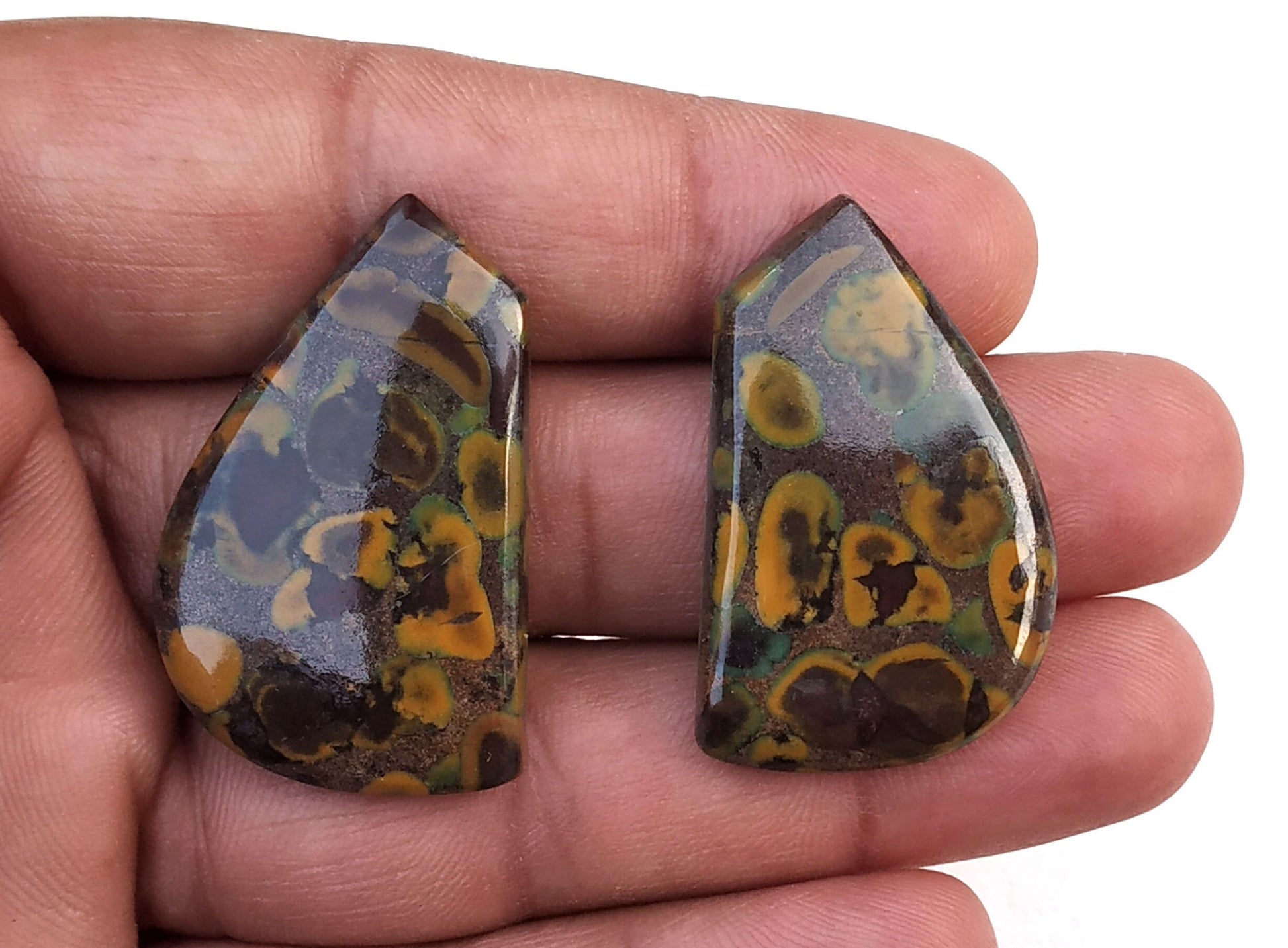 Wholesale Reasonable Price Amazing Quality Unique 1 Pair Natural Fruit Jasper Cabochons,Designer Fancy Cabs,Size 22x36 MM,Loose Gemstone